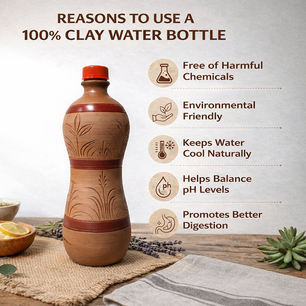 AUTHETIC NATURAL CLAY DRINKNG WATER BOTTLE 1 L