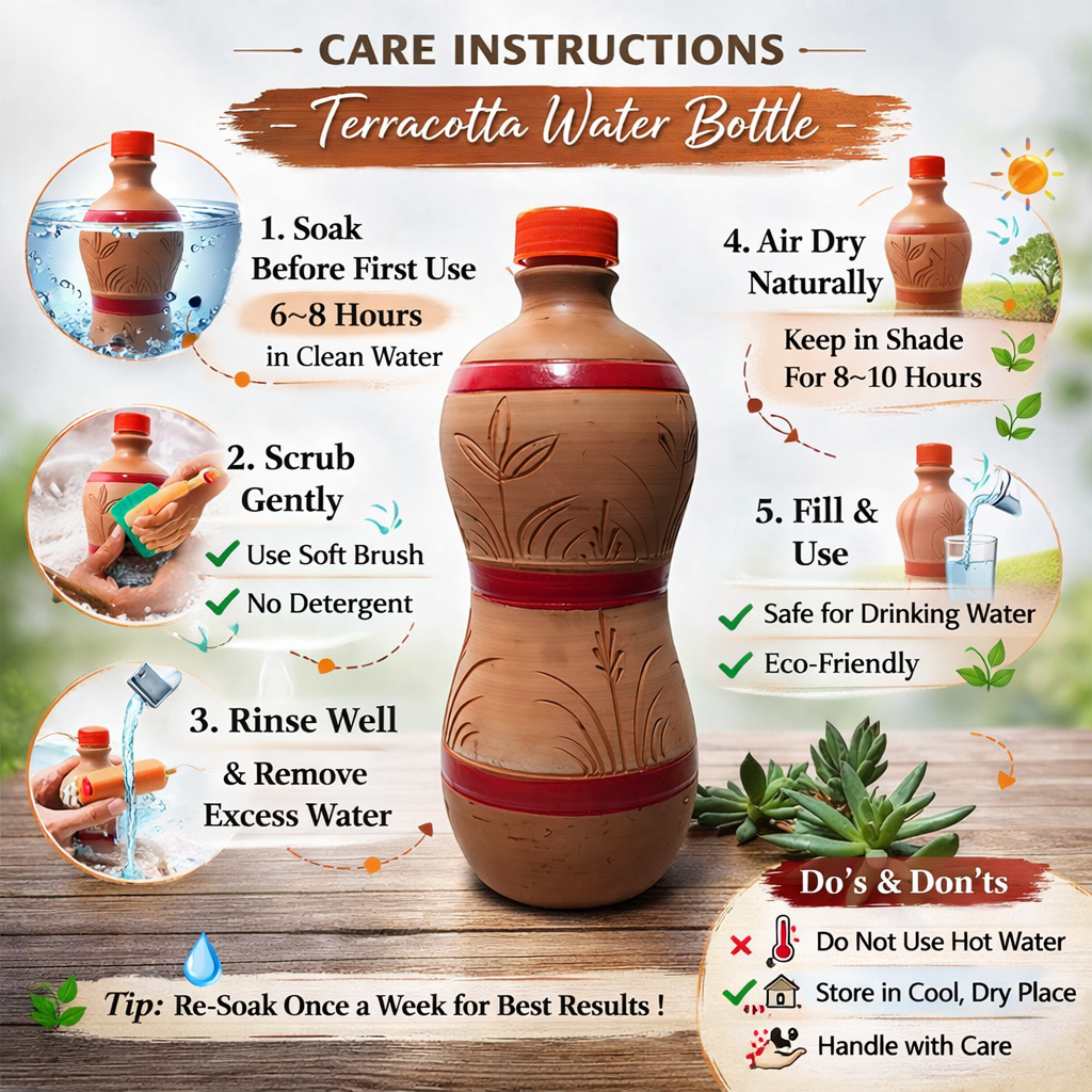 AUTHETIC NATURAL CLAY DRINKNG WATER BOTTLE 1 L