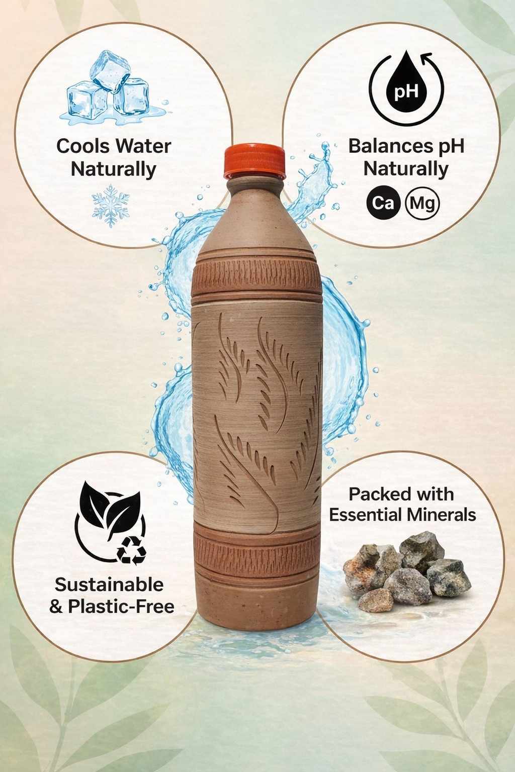 NATURAL CLAY  WATER STORAGE FOR HOME 950 ml