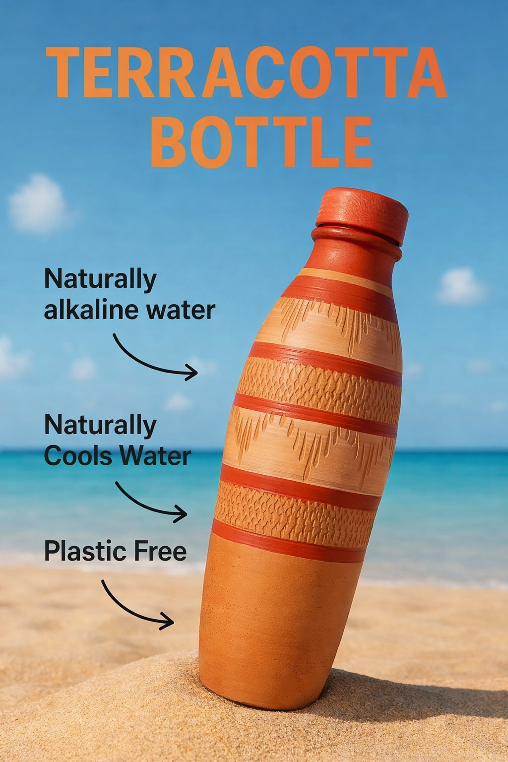 CLAY TERACOTTA WATER BOTTLE 1 L