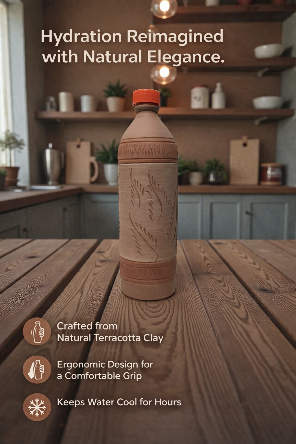 NATURAL CLAY  WATER STORAGE FOR HOME 950 ml